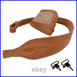 Canvas Rifle Butt Recoil Pad, Leather Gun Carry Sling Strap with Swivels Set