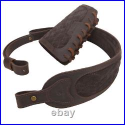 Coffee Leather Rifle Carry Sling with Non-slip Cheek Rest Cover Hunting Set