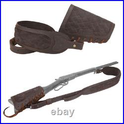 Coffee Leather Rifle Carry Sling with Non-slip Cheek Rest Cover Hunting Set