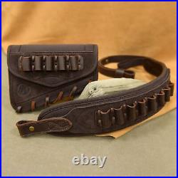 Combo of Leather Hunting Gun Cheek Rest with Matched Sling for. 45-70.22MAG 12GA