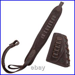 Combo of Leather Hunting Gun Cheek Rest with Matched Sling for. 45-70.22MAG 12GA