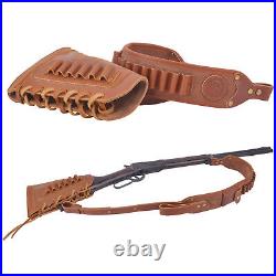 Combo of Leather Rifle Buttstock Hunting Cover with Ammo Sling for. 308.45-70