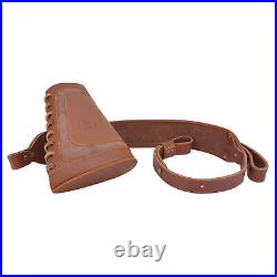 Combo of Leather Rifle Buttstock Hunting Cover with Ammo Sling for. 308.45-70