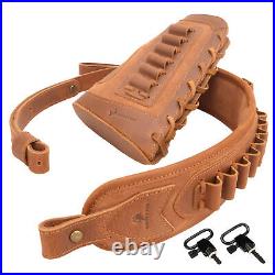 Combo of Leather Rifle Cheek Rest with Ammo Holder Sling for. 30-06.22 12GA. 30-30