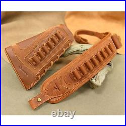 Combo of Leather Rifle Cheek Rest with Ammo Holder Sling for. 30-06.22 12GA. 30-30