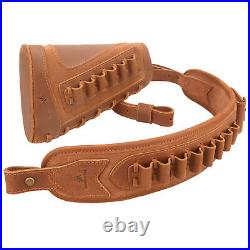 Combo of Leather Rifle Cheek Rest with Ammo Holder Sling for. 30-06.22 12GA. 30-30