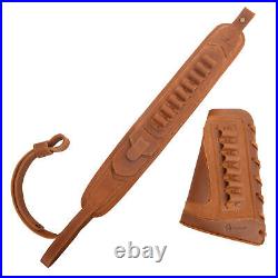 Combo of Leather Rifle Cheek Rest with Ammo Holder Sling for. 30-06.22 12GA. 30-30