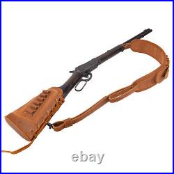 Combo of Leather Rifle Cheek Rest with Ammo Holder Sling for. 30-06.22 12GA. 30-30