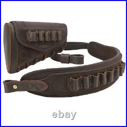 Combo of Leather Rifle Cheek Rest with Gun Sling Strap for. 308.22LR 12GA. 30-30