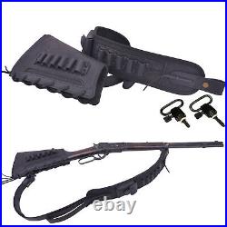 Combo of Leather Rifle Shotgun Cheek Rest Buttstock+Ammo Sling with 2pcs Swivels