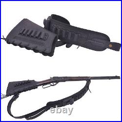 Combo of Leather Rifle Shotgun Cheek Rest Buttstock+Ammo Sling with 2pcs Swivels