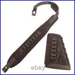 Combo of Leather Suede Rifle Buttstock, Gun Sling Strap for. 308.22LR 12GA. 357