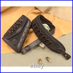 Combo of Leather Suede Rifle Buttstock, Gun Sling Strap for. 308.22LR 12GA. 357