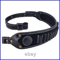 Cow Leather Ammo Cartridge Shell Holder Rifle Sling Strap Crazy Horse Black