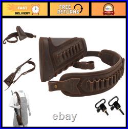 Cowhide Leather Gun Shell Holder Buttstock & Rifle Sling for. 308.45-70.357.2