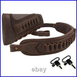 Cowhide Leather Gun Shell Holder Buttstock & Rifle Sling for. 308.45-70.357.2