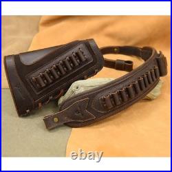Cowhide Leather Gun Shell Holder Buttstock & Rifle Sling for. 308.45-70.357.2