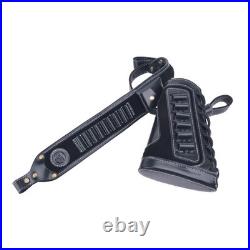 Cowhide Leather Gun Shell Holder Buttstock with Matched Rifle Sling for. 308