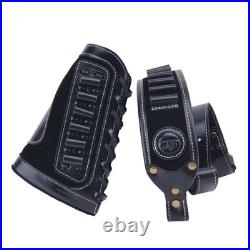 Cowhide Leather Gun Shell Holder Buttstock with Matched Rifle Sling for. 308