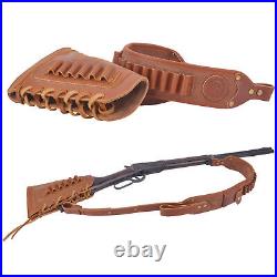 Cowhide Leather Suede Gun Cheek Rest with Rifle Ammo Sling for. 30-06.45-70.308