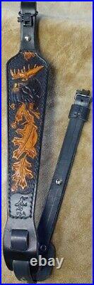 Custom Leather Cobra style Rifle sling. Padded with QD sling swivels
