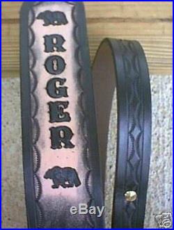 Custom Made Leather Rifle Sling With Your Name/ Black & Bear Design
