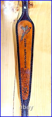 Custom made Pheasant hand carved leather padded rifle sling, made in the USA