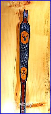 Deer Custom made leather padded rifle sling, made in the U. S. A