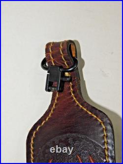 Deer Embossed Padded Leather Rifle Sling Strap With Swivels, Thumb Hole, 6/95
