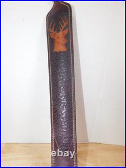 Deer Embossed Padded Leather Rifle Sling Strap With Swivels, Thumb Hole, 6/95