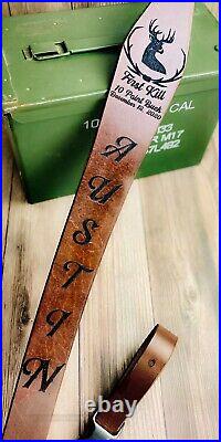 Deer Head Hunter Rifle Sling First Hunt Personalized Leather Rifle Sling Gift