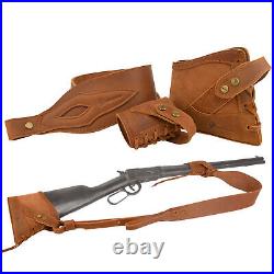 Drill-free Leather Vintage Set Rifle Buttstock, Shoulder Belt, Sling Loop Concet