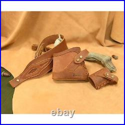 Drill-free Leather Vintage Set Rifle Buttstock, Shoulder Belt, Sling Loop Concet