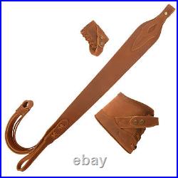 Drill-free Leather Vintage Set Rifle Buttstock, Shoulder Belt, Sling Loop Concet