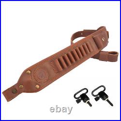 Durable Buffalo Leather Padded Rifle Gun Sling, Handmade Stitched With Swivels