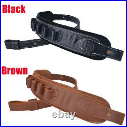 Durable Cowhide Rifle Sling Shotgun Leather Shell Slot Straps for. 30-30.22 12GA