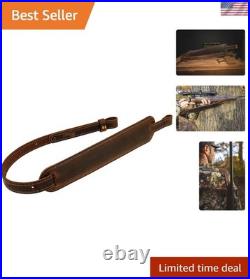 Durable Crazy Horse/Brown Padded Leather Rifle Sling, Adjustable 32 to 42 Inches