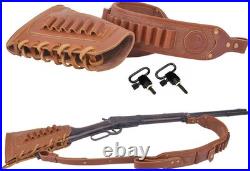 Elegant Geometric Cowhide Leather Gun Sling & Buttstock for Multiple Calibers