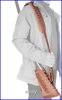 Ergonomic Leather Buttstock with Adjustable Rifle Sling for. 30-30 & Beyond