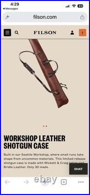 Filson Workshop Leather Shotgun Soft Case 52 in Brown Zipper with Shoulder Strap