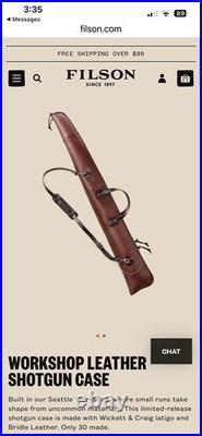 Filson Workshop Leather Shotgun Soft Case 52 in Brown Zipper with Shoulder Strap