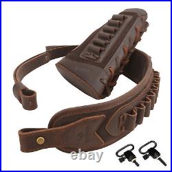 Full Cowhide Leather Gun Buttstock with Match Sling for. 308.22LR 12GA. 30/30