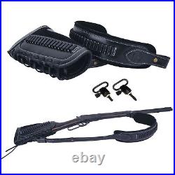 Full Leather Rifle Buttstock Shell Holder +Gun Sling for. 22LR. 22MAG. 17 Hmr