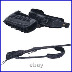 Full Leather Rifle Buttstock Shell Holder +Gun Sling for. 22LR. 22MAG. 17 Hmr