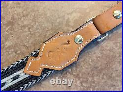 Genuine BROWNING Leather and Horsehair Rifle Sling Brown Black White Pattern