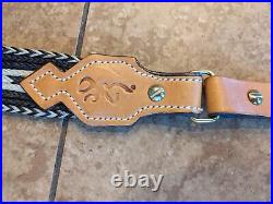 Genuine BROWNING Leather and Horsehair Rifle Sling Brown Black White Pattern