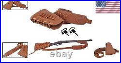 Genuine Leather Gun Shell Holder Buttstock & Adjustable Sling for Hunters