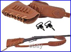 Genuine Leather Gun Shell Holder Buttstock & Adjustable Sling for Hunters