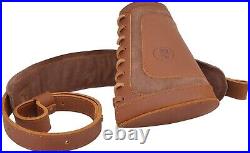 Genuine Leather Gun Shell Holder Buttstock & Adjustable Sling for Hunters