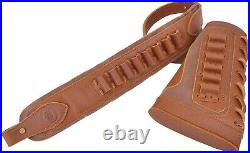 Genuine Leather Gun Shell Holder Buttstock & Adjustable Sling for Hunters